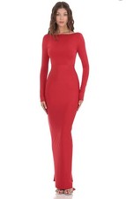 Fashion Junkee High Neck Red Bodycon Open Back Maxi Dress Size Large NWT