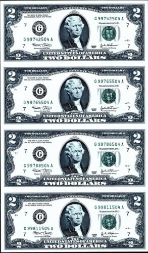 USPC 2003 FOUR $2 NOTES ON ONE UNCUT SHEET (UNCIRCULATED, GEM) - Picture 1 of 4