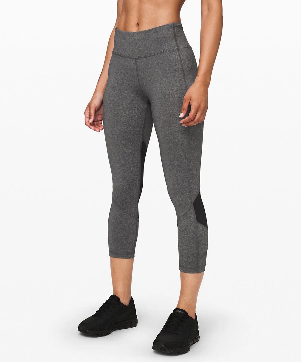 lululemon 4 NWOTPace Rival Crop W/ Side Pockets 22” Grey Black RTL Leggings  Mesh