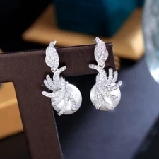 Cz Pearl Dangle Drop Earrings Beautiful Famous Brand Sterling 925 Silver Jewelry