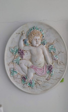 QUADRO CON PUTTO BACCO STUCCHI BASSORILIEVO IN GESSO CERAMICO DECORATO CM. 60X52