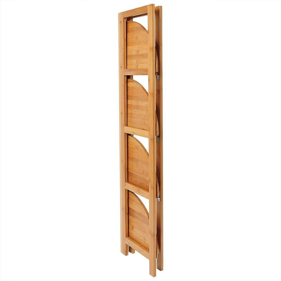 Libreria Scaffale Angolare Pieghevole 4 Ripiani Legno Bambu Mobile Angoliera - Immagine 4 di 4