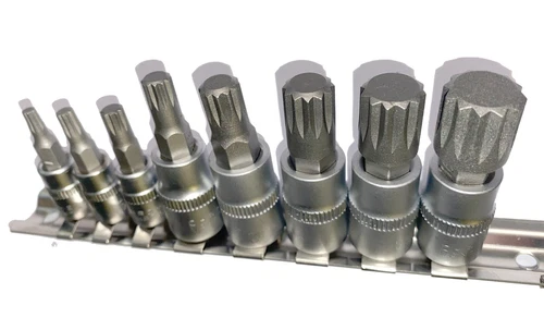 8pc Spline Socket Bit Set Chrome Vanadium BITS3/8" & 1/4"d M4 M6 M8 M10 M14 M16