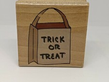 Halloween Trick or Tread Bag - Wood / Rubber Stamp by CMC 2.25 x 2.25