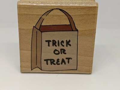 Halloween Trick or Tread Bag  - Wood / Rubber Stamp  by CMC 2.25 x 2.25