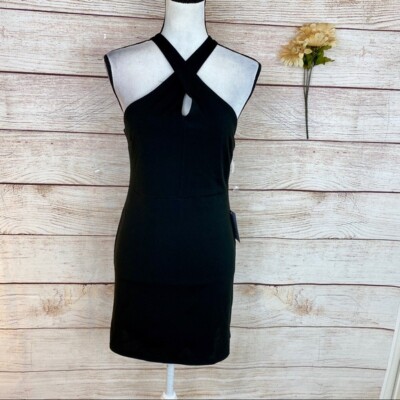 Velvet Torch Cross Front Halter Black Mini Dress | eBay
