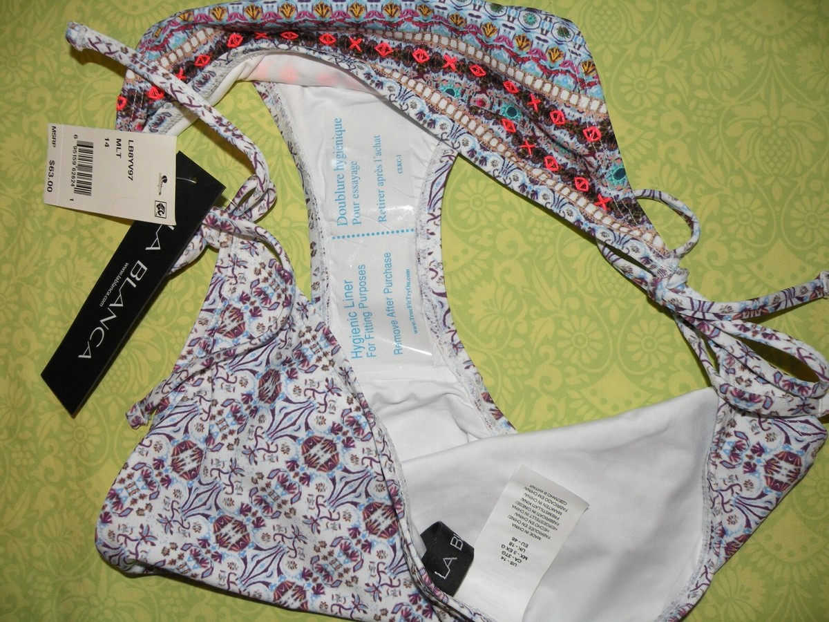 Bas De Bikini La Blanca Taille 14 - Broderies Roses, Violettes Et Blanches - Avec Cordes à Nouer - Neuf Avec étiquettes