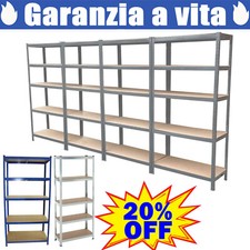 Scaffale 5 Ripiani Mensola Metallo Zincato Garage Carichi Pesanti Argento/Blu