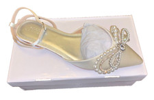 Asos Design Satin Ivory Pointed Flats with Faux Pearl Bow Trim Shoes Size 5
