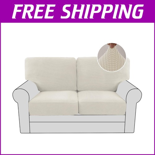 Luxurious Jacquard Loveseat Cushion Covers Set - 4 Pieces in Contemporary Ivory