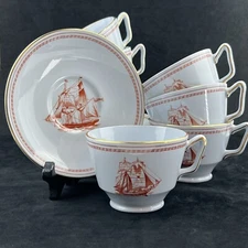 Spode Trade Winds Red Gold Trim Cup & Saucer London Shape W128 *Multiple Avail*