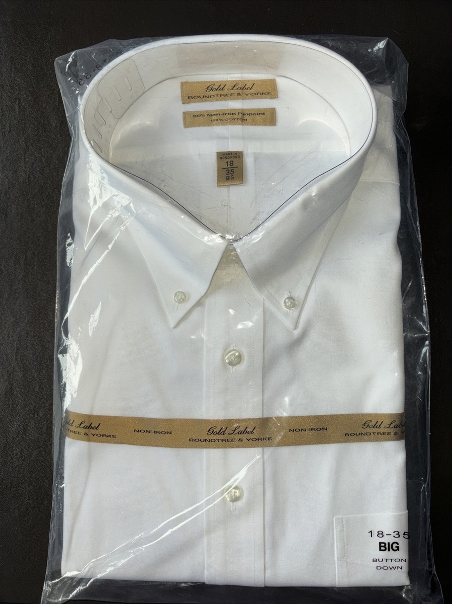Roundtree &Yorke Gold Label No Iron EZ Wash Pinpoint White Dress Shirt  18-35 BIG | eBay