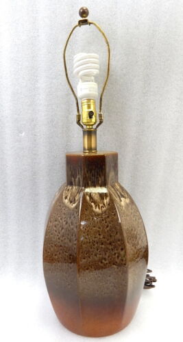 1960s Mid Century Royal Haeger Brown Glaze Ceramic Table Lamp Octagonal Light - Picture 1 of 4