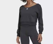 Adidas Slouchy Cropped Boat Neck Sweatshirt Women's sz S Carbon HU1647