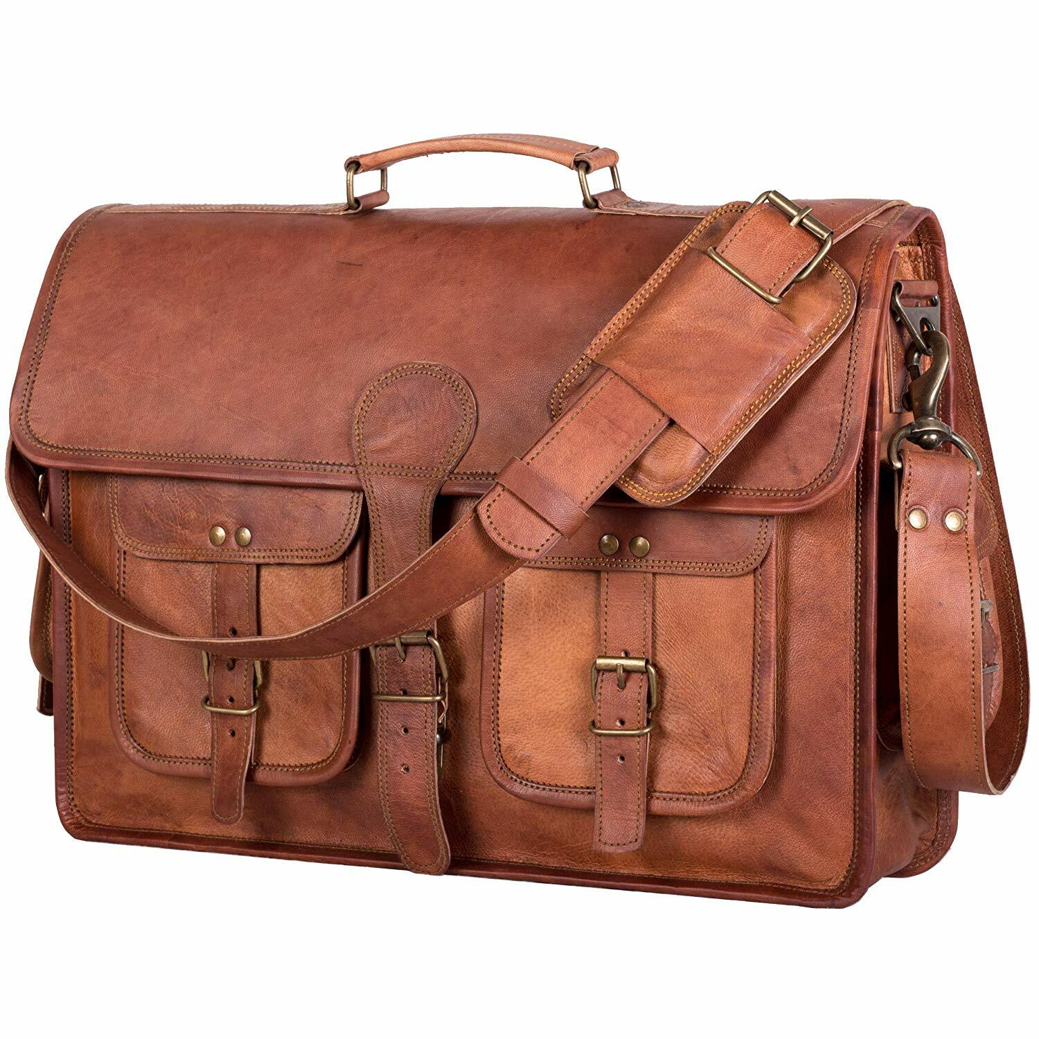 dhk 18 inch vintage handmade leather messenger bolsa laptop briefcase computer satchel bolsa