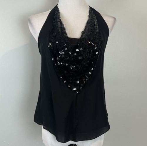 Nanette Lepore Black Sequin Halter Blouse Evening Clubwear Size 2 NWT $295 - Picture 1 of 12