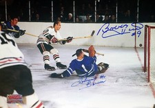 Signed Johnny Bower, Bobby Hull Photo - TOR Maple Leafs, CHG Blackhawks 12