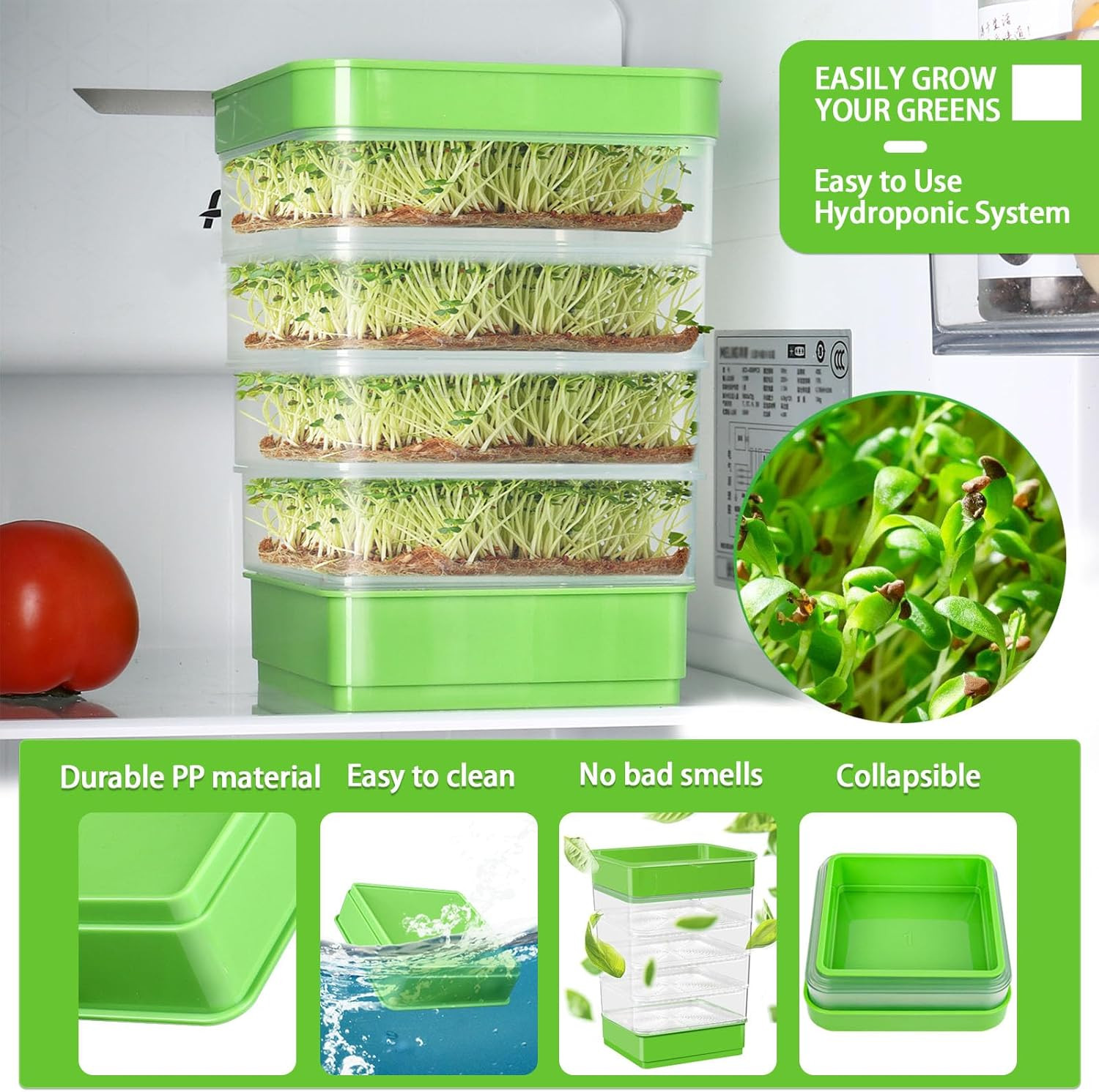 4-Tier Seed Sprouting Kit with Drain Holes and Drain Tray, Upgrade Stackable Mic