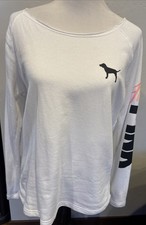 Victoria Secret Pink Sweatshirt Women szM Long Sleeve White Logo Oversized