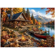 500 Piece Jigsaw Puzzle for Adults, Autumn Lake Cabin 500 pieces,
