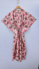 Indian Pink Floral Handmade Cotton Kaftan Maxi Dress Women's Clothing Gown US