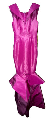 New $4,990 Zac Posen Spring 2020 Magenta Pink Silk Mermaid Gown Long Dress 0 2