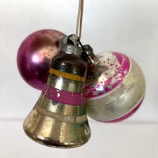 3 Shiny Brite Vintage Glass Christmas Ornaments Pink Stripes Aged Distressed