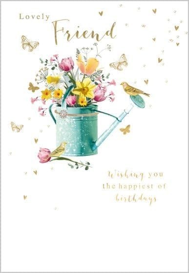 Friend Birthday Card Floral Watering Can - Pretty Foiled Embossed Greeting Card