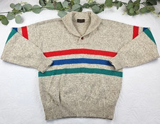 VTG Eddie Bauer Men's Pullover Collared Knit Sweater Size XL Stripped 100 Wool