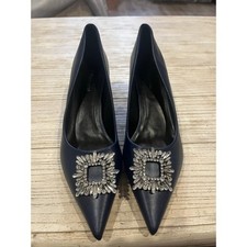 C.Paravano Women's Blue Crystal Buckle Pointed Toe Flats Size 11