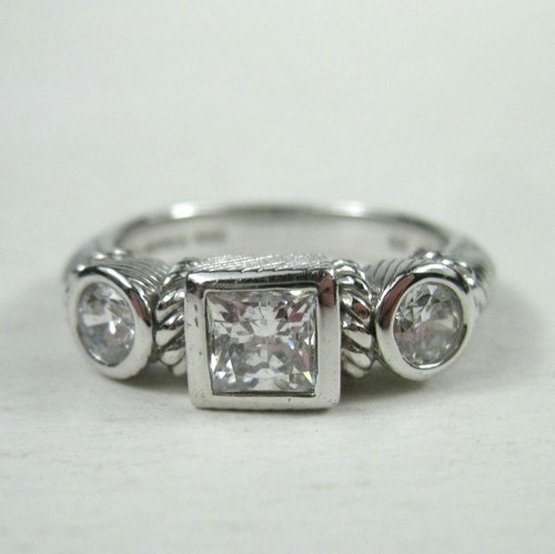 Judith Ripka Sterling Silver Cubic Zirconia Thailand Three-Stone Ring Size 8