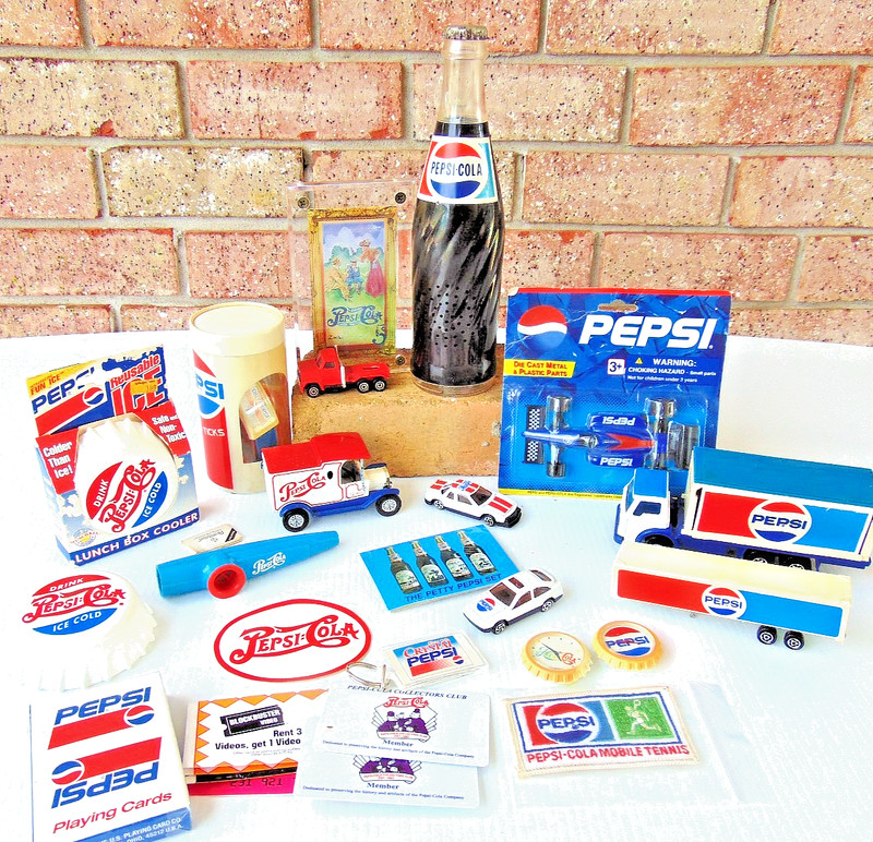 Vintage PEPSI COLA COLELCTIBLES Memorabilia Lot RADIO Cars WHISTLE Playing Cards