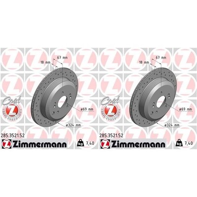 2x ZIMMERMANN SPORT BREMSSCHEIBEN 324mm GELOCHT HINTEN passend für HYUNDAI IX55