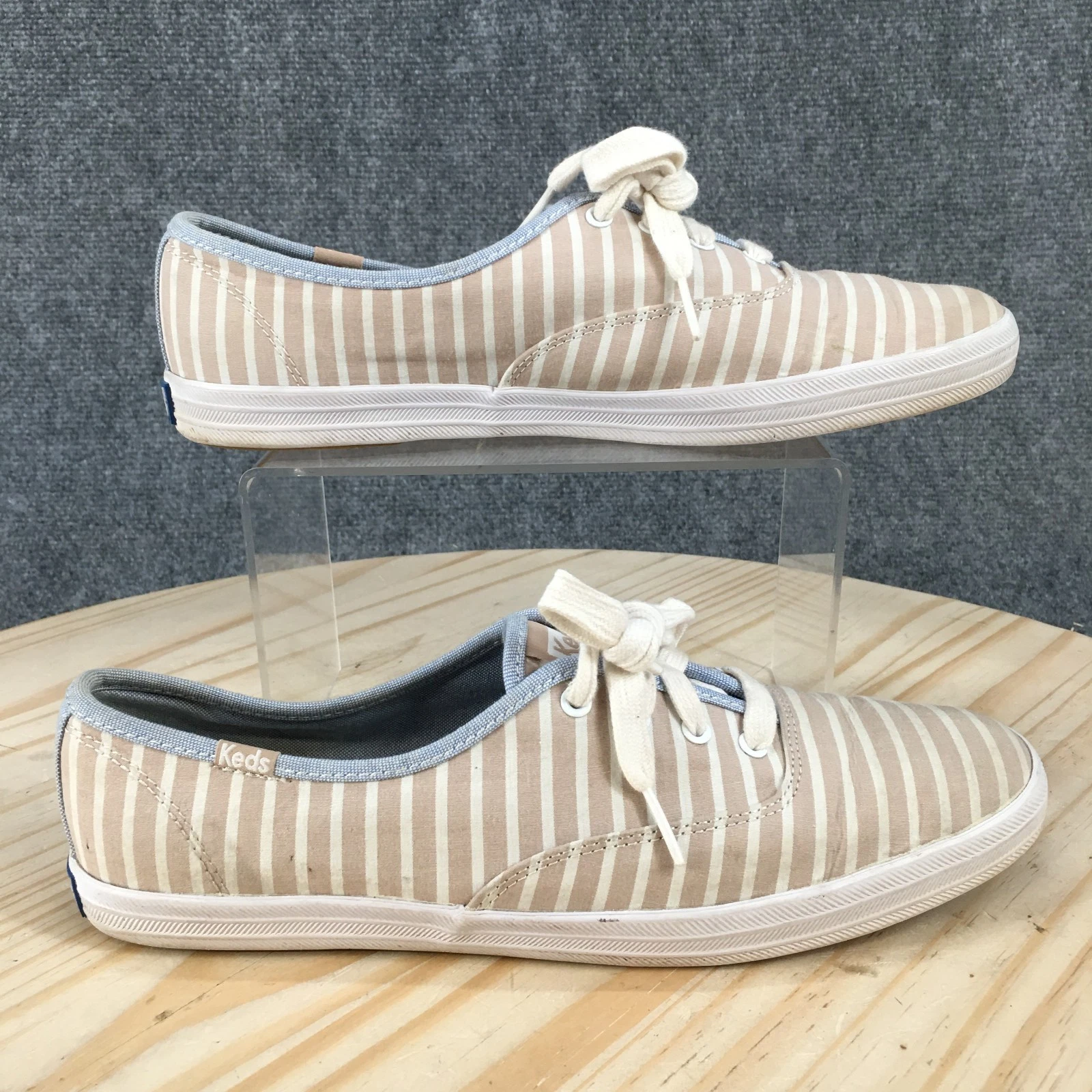 Keds Shoes Womens 9.5 Striped Low Sneakers WF46408 Brown White Casual Lace Up
