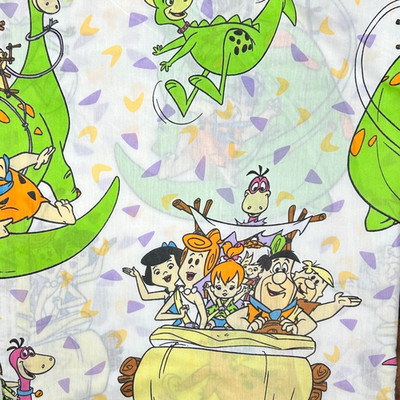 Vintage 1994 The Flintstones Full Flat Sheet Bibb Co EUC 90s Y2K Upcycle Fabric