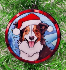 Christmas Ornament - Border Collie Santa Hat Circle - FREE SHIPPING