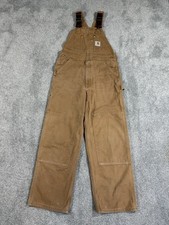 Vintage Carhartt R01 34x30 Brown Canvas Duck Double Knee Carpenter Overalls