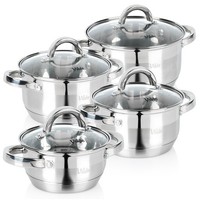 Topfset Kochtopf Set Edelstahl Induktion Glasdeckel 14/16/18/20 Cm 4Er Set