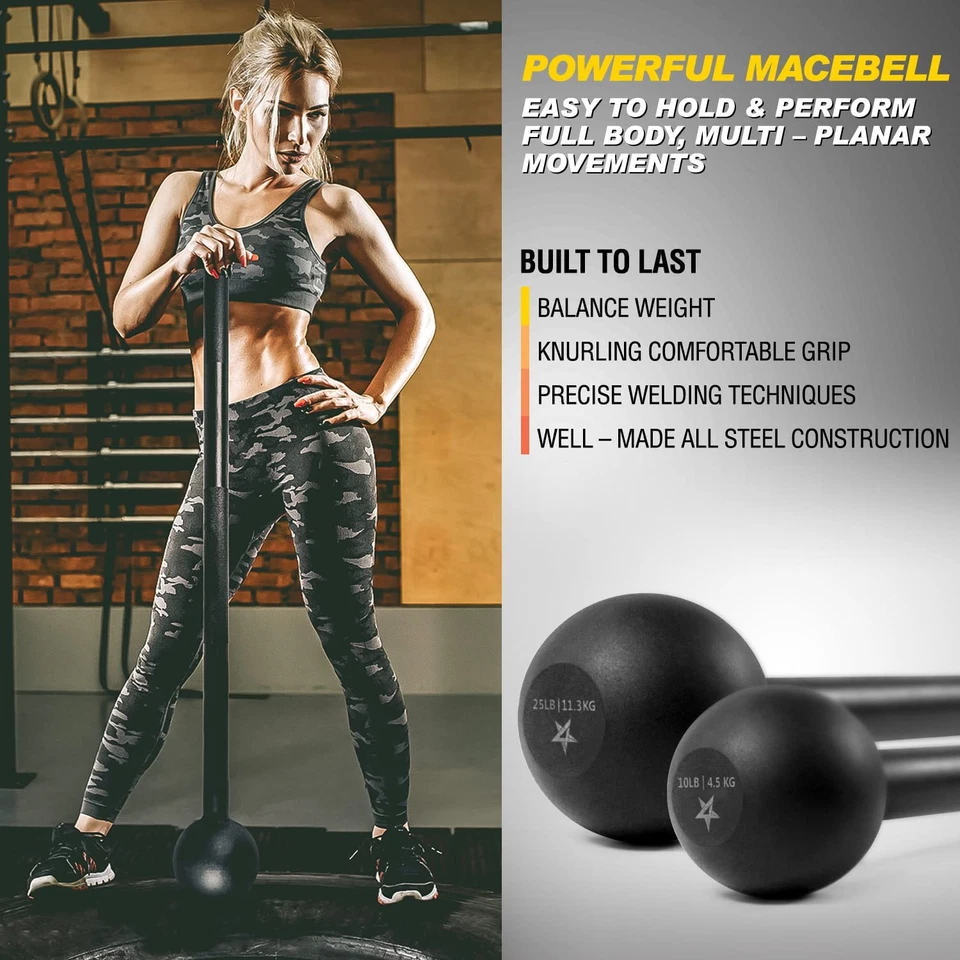 Equipamento de treino de corpo inteiro para treinamento de força Mace Bell de aço sólido peso 15 lb - Imagem 4 de 4