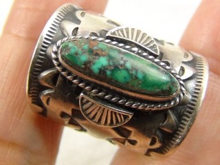 Navajo Derrick Gordon 16g Ring Stamped Sterling Silver Turquoise Ring 6.5 Native