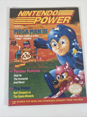 #ad Nintendo Power Magazine Vol 20 Mega Man III 3 Bart Simpson Poster Space Mutant $19.95