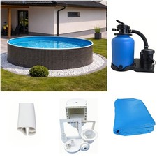 Pool Rattan Optik 4,60 x 1,20 m Sandfilter Skimmer Stahlwandpool Rundpool