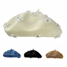 Women Fashion Beret With Rhinestone Floral Decor Summer Thin Casual Painter Hat