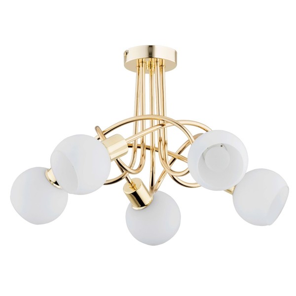 Deckenlampe 5-Flammig Glas Gold Metall E14 B:53 Cm Deckenleuchte Schlafzimmer-image