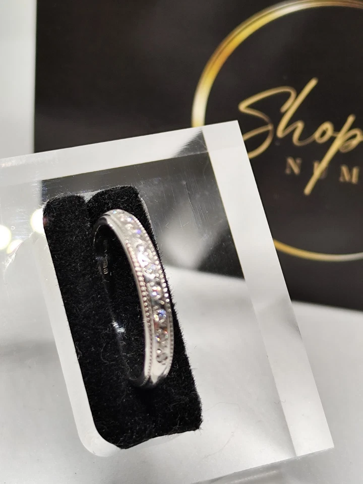 Anillo de media eternidad de diamantes de corte redondo 100 % natural conjunto micro pavé de platino 950 Foto 4 de 4