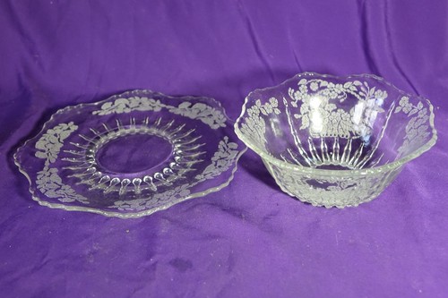 3 ETCHED NEW MARTINSVILLE FTD SERVING BOWL SAUCE BOWL & UNDERPLATE FLOWER BASKET - Picture 8 of 10