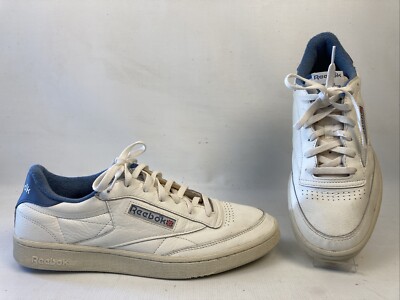 Reebok Club C 85 Mens Off-White Blue Leather Lace Up Lifestyle Shoes Sz 13 EUC