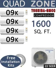 36000 BTU Quad Zone Ductless Mini Split Air Conditioner Heat Pump: 9000 x 4