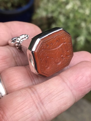 Antique 18th 19th Ce Islamic Arabic Solid Silver Agate Calligraphy Seal Pendant - Picture 3 of 24