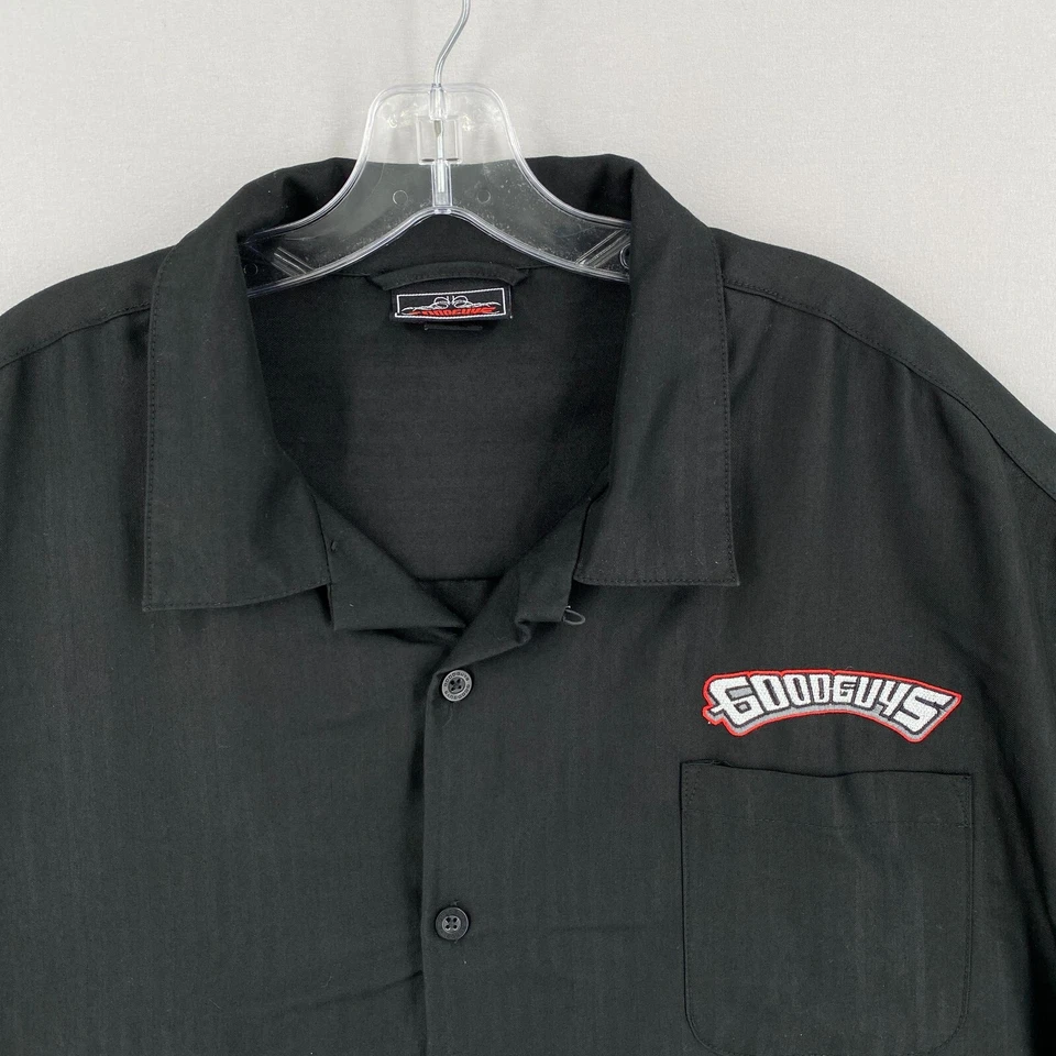 Vintage GOOD GUYS Hot Rod Camp Shirt Mens 3XL Black Suede & Chrome Logo - Image 4 of 4